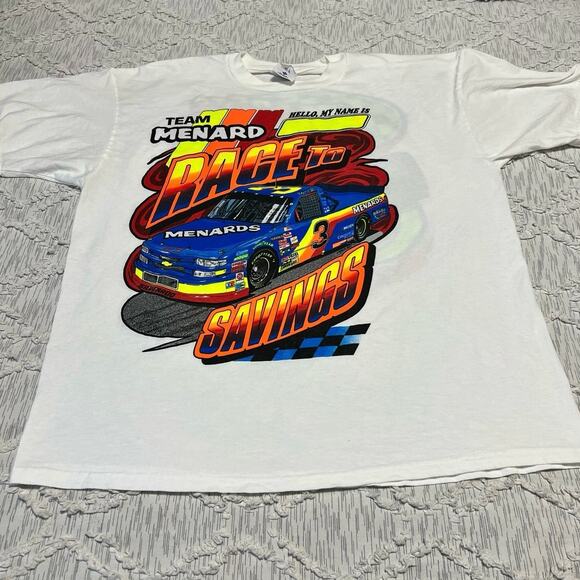 1990's Team Menard "Race to Savings" Graphic T-Shirt Size XL Unisex - Picture 1 of 8